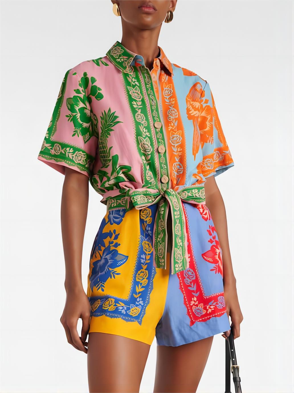 Unique Vintage Floral Print Belted Jumpsuit - Threadford