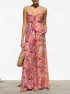 Delicate Botanical Print Strappy Resort Style Wide-leg Pants Jumpsuit - Threadford