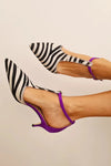 ISABELLA | Elegant zebra print court shoe with refined purple heel - Threadford