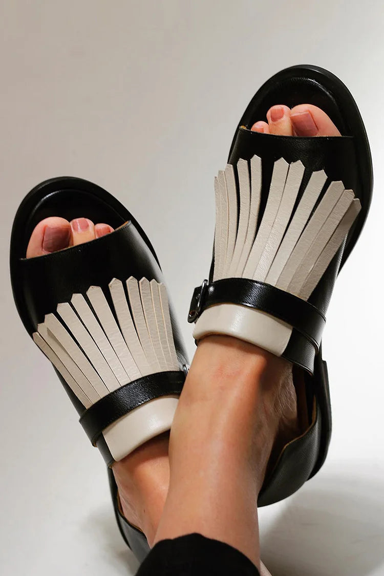 LUCREZIA | Elegant Platform Sandals with Fashionable Fringes - Threadford