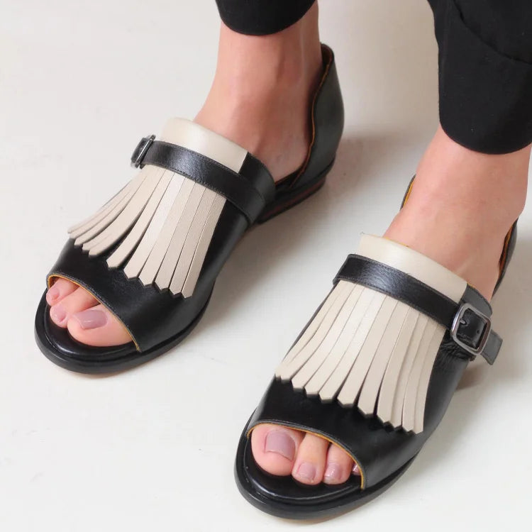 LUCREZIA | Elegant Platform Sandals with Fashionable Fringes - Threadford