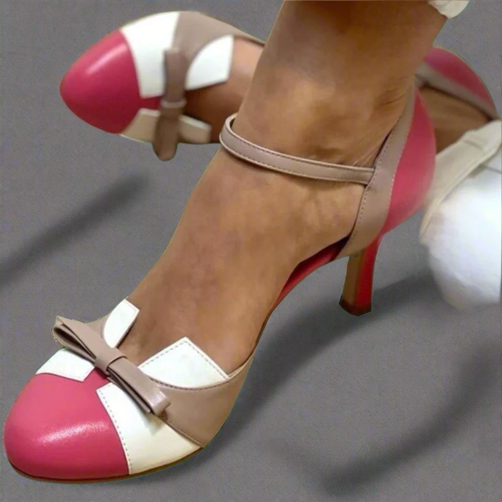 LUCINDA | Elegant colour block décolleté with a lovely ribbon ornament - Threadford