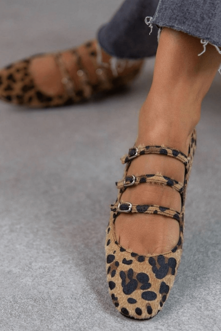 LEOPARDINA | Elegant ballet flats with animal print straps for an irresistible style - Threadford