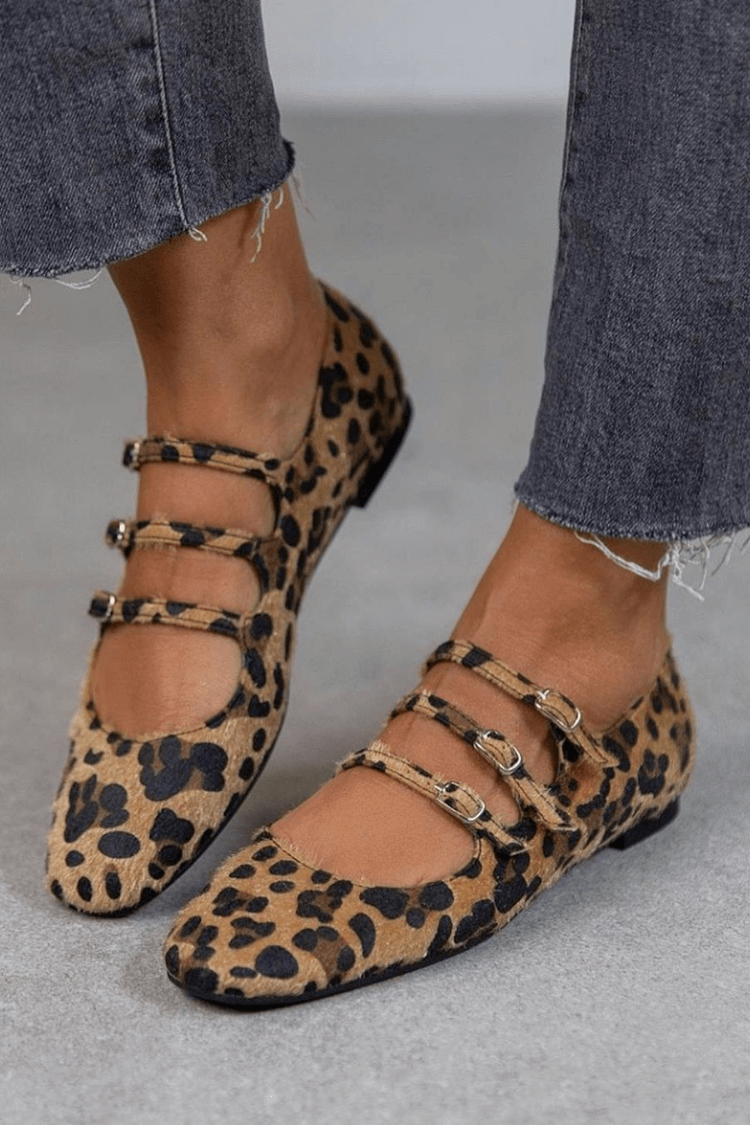 LEOPARDINA | Elegant ballet flats with animal print straps for an irresistible style - Threadford