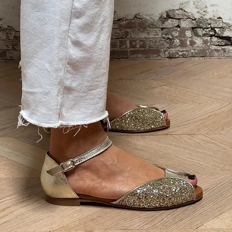 FLAVIA | Elegant and Sparkling Flat Glitter Sandal - Threadford