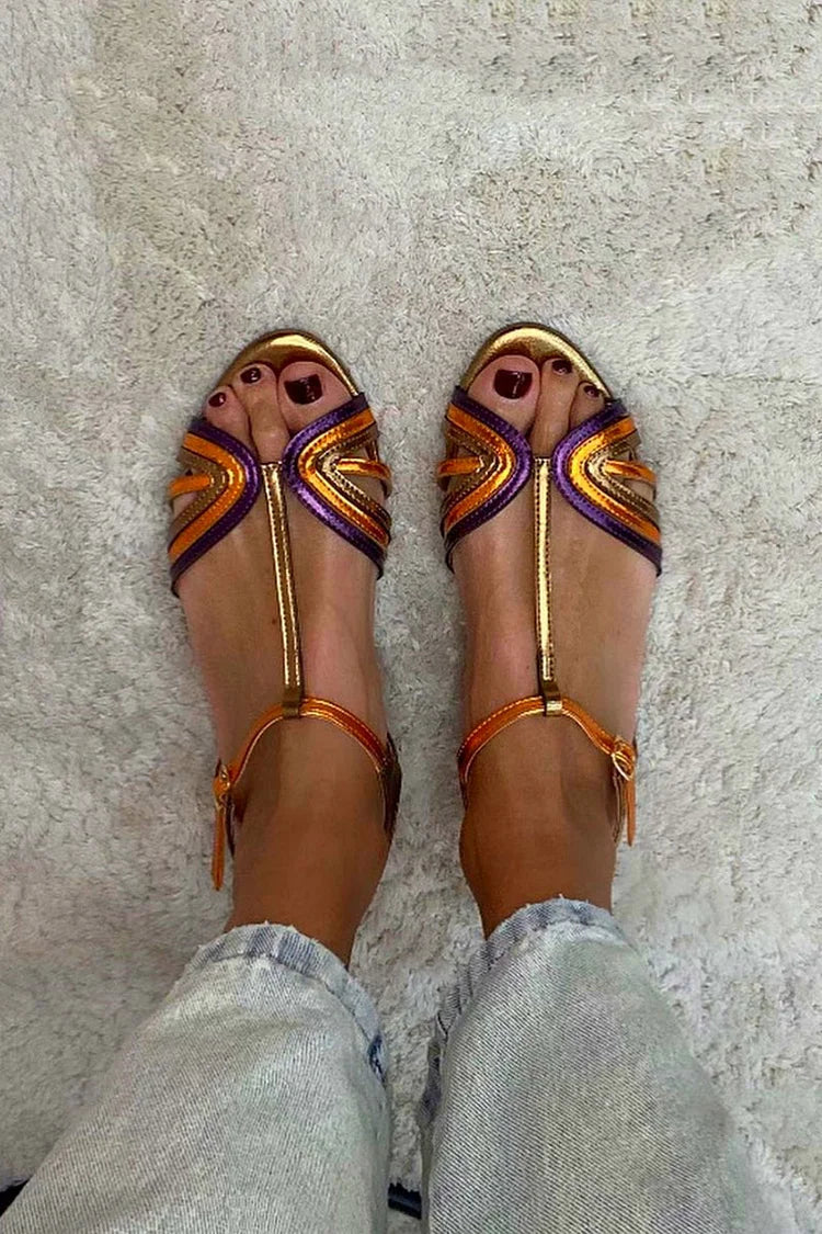 NERINA | Low multi-strap sandals with elegant metallic details - Threadford