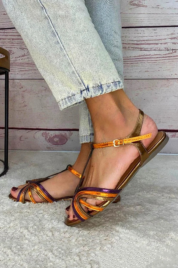 NERINA | Low multi-strap sandals with elegant metallic details - Threadford