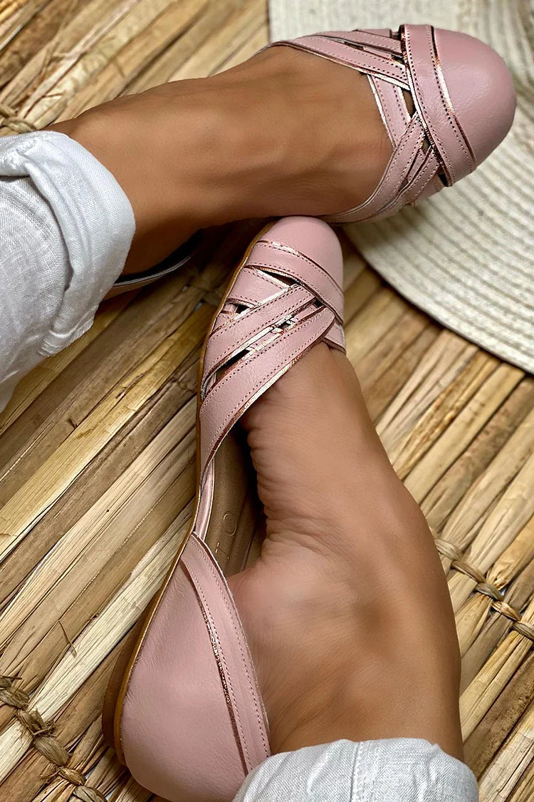 EMILIA | Elegant Woven Ballerinas with Side Opening - Threadford