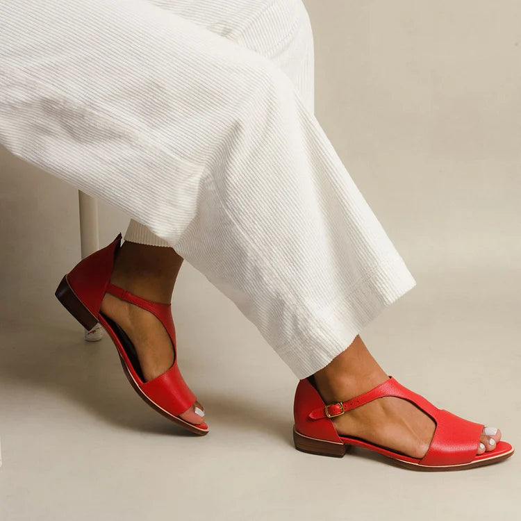 ALBINA | Elegant open-toe flat sandals with strap for a refined look - Threadford