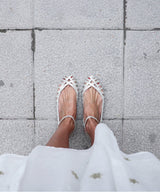GIADA| Elegant woven ballerina with ankle strap for a sophisticated style - Threadford