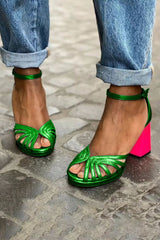 LUMA | Elegant Metallic Heeled Sandal with Fluorescent Heel for a Unique Style - Threadford