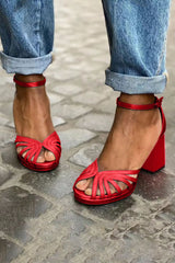 LUMA | Elegant Metallic Heeled Sandal with Fluorescent Heel for a Unique Style - Threadford