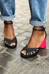 LUMA | Elegant Metallic Heeled Sandal with Fluorescent Heel for a Unique Style - Threadford