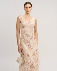Apricot Floral Sleeveless Maxi Dress