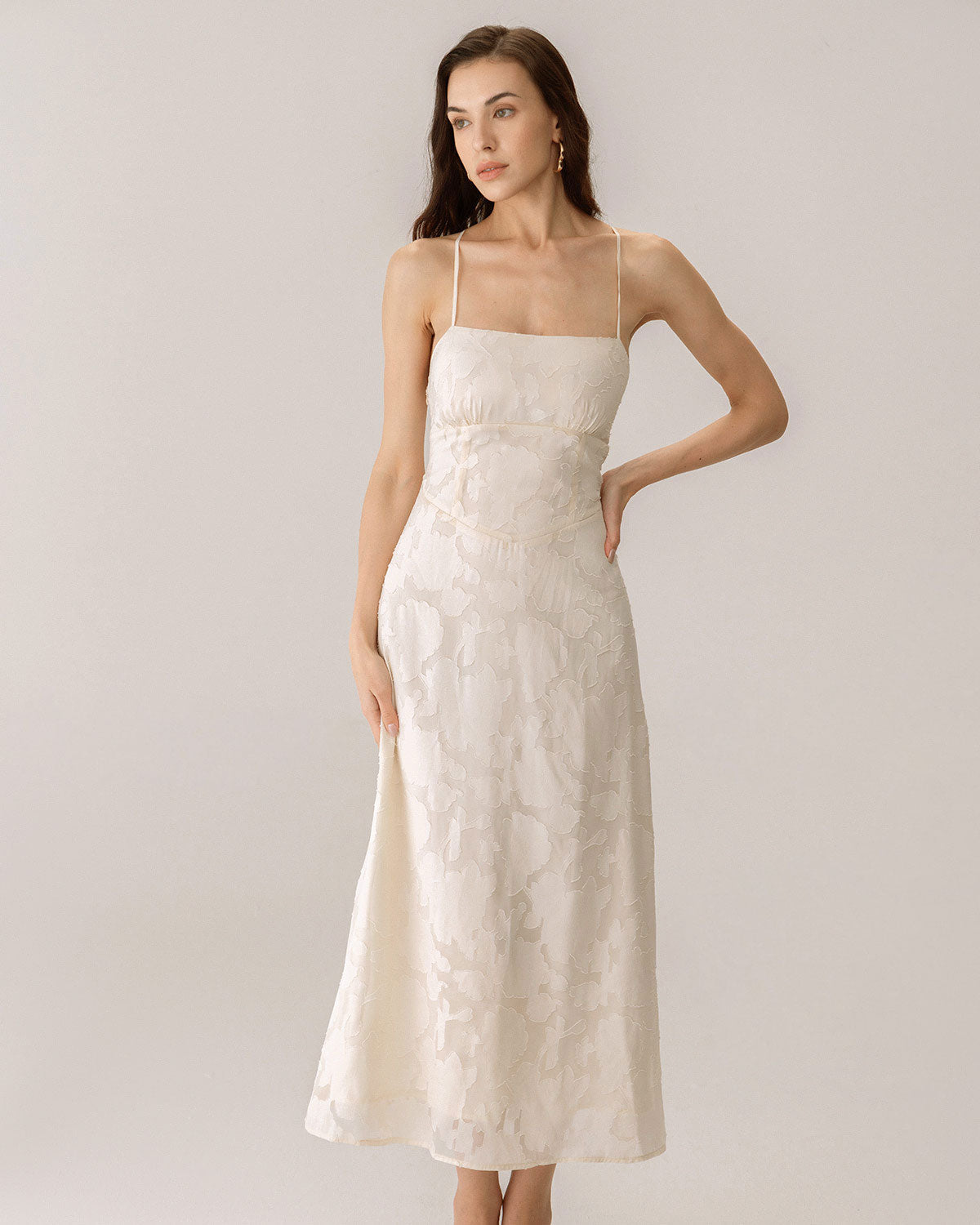 Apricot Jacquard Corset Slip Maxi Dress - Threadford