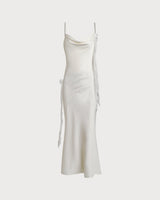 Beige Ruched Backless Slip Maxi Dress - Threadford