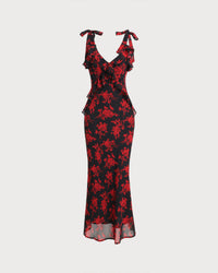 Black Floral Chiffon Slip Maxi Dress