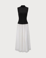 Black Contrasting Knit Ribbed Maxi Dress - Threadford