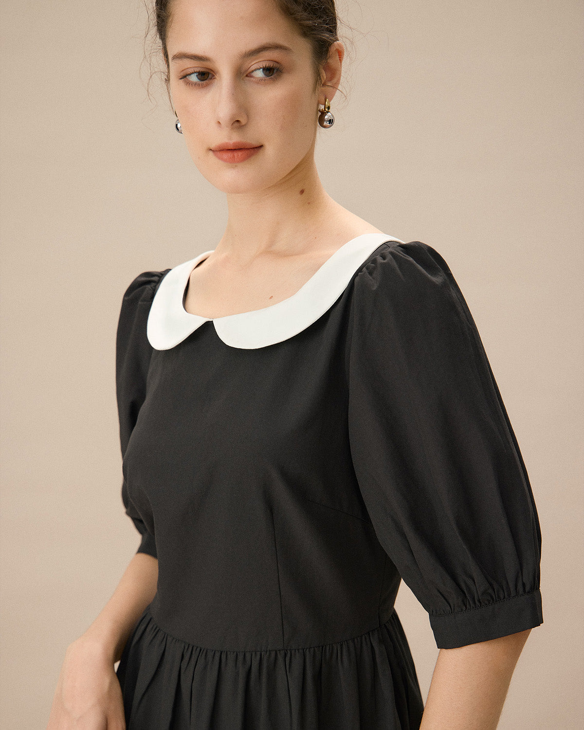Black Contrasting Puffed Sleeve Maxi Dress - Threadford