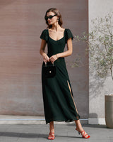 Black Sweetheart Neck Chiffon Maxi Dress - Threadford