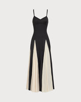 Women's Black Contrasting Pleated Slip Maxi Dress - Threadford
