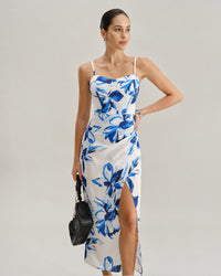 Blue Floral Bohemian Slip Maxi Dress