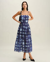 Blue Floral Ruched Bohemian Slip Maxi Dress - Threadford