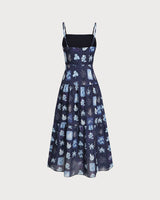 Blue Floral Ruched Bohemian Slip Maxi Dress - Threadford