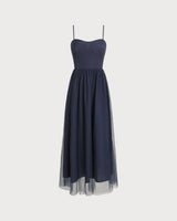 Blue Shirred Flowy Slip Maxi Dress - Threadford