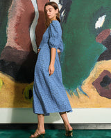 The Blue Puff Sleeve Cutout Slit Maxi Dress - Threadford