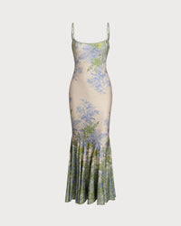 Green Floral Slip Mermaid Maxi Dress