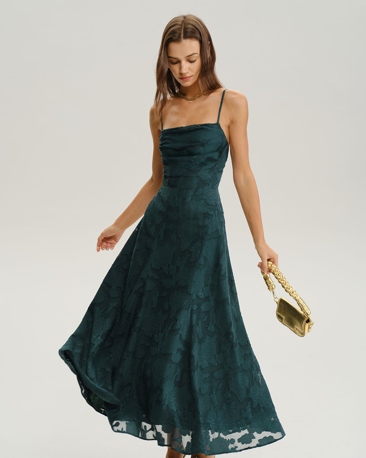 Green Jacquard A-Line Slip Maxi Dress - Threadford