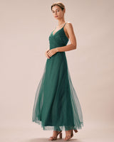 Green Mesh Wrap Slip Maxi Dress - Threadford