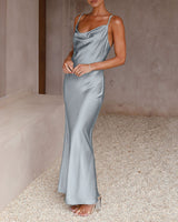Grey Satin Slip Maxi Dress - Threadford