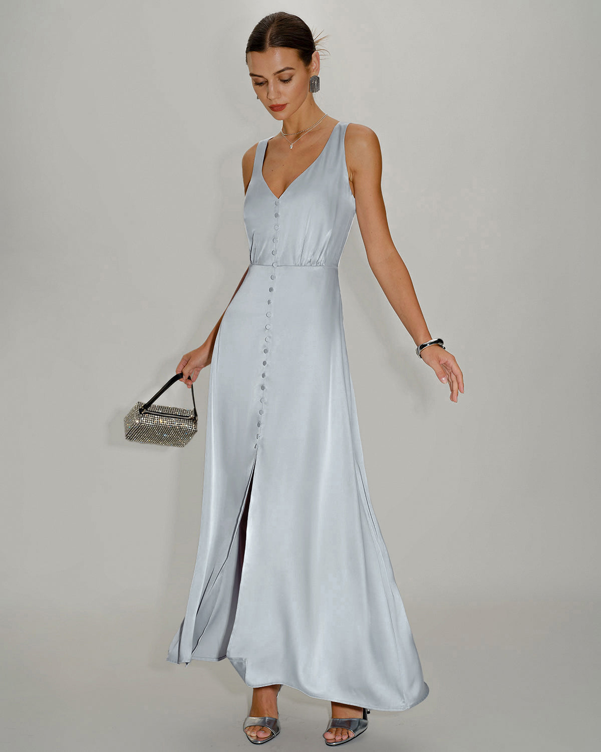 Grey A-Line Sleeveless Maxi Dress - Threadford