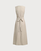 Khaki Striped V-Neck Sleeveless Maxi Dress - Threadford