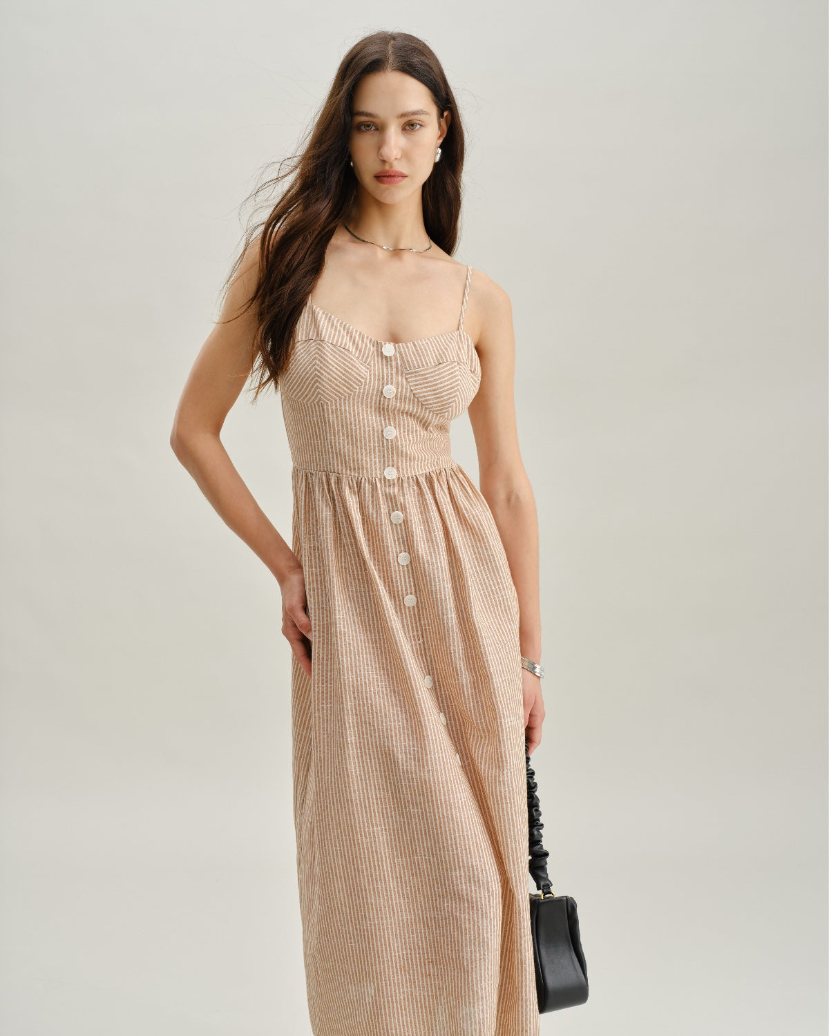Orange Striped Sweetheart Neck Slip Maxi Dress - Threadford