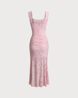 Pink Jacquard Bodycon Slip Maxi Dress - Threadford