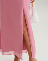Pink Mock Neck Backless Maxi Dress - Threadford