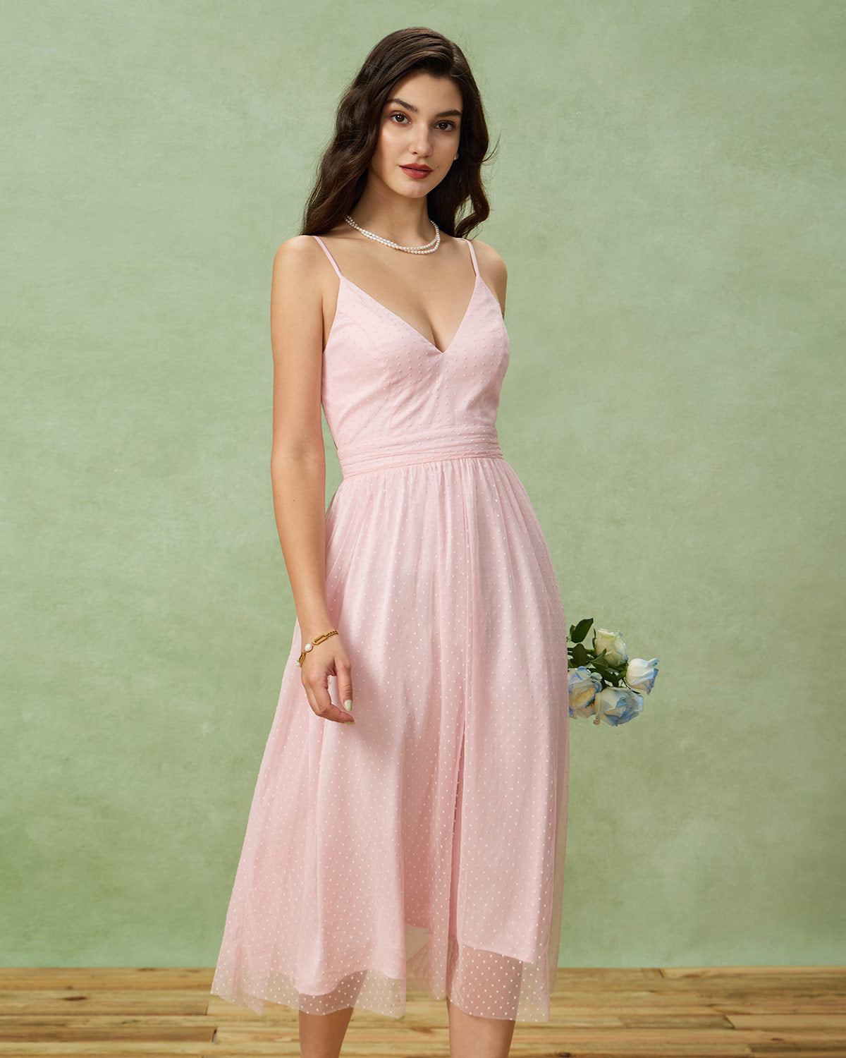 Pink V Neck Backless Slip Midi Dress - Threadford