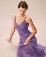 Purple Mesh Wrap Slip Maxi Dress - Threadford