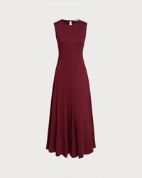 Red Round Neck A-Line Sleeveless Maxi Dress