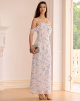 The White Floral Slit Strapless Maxi Dress - Threadford