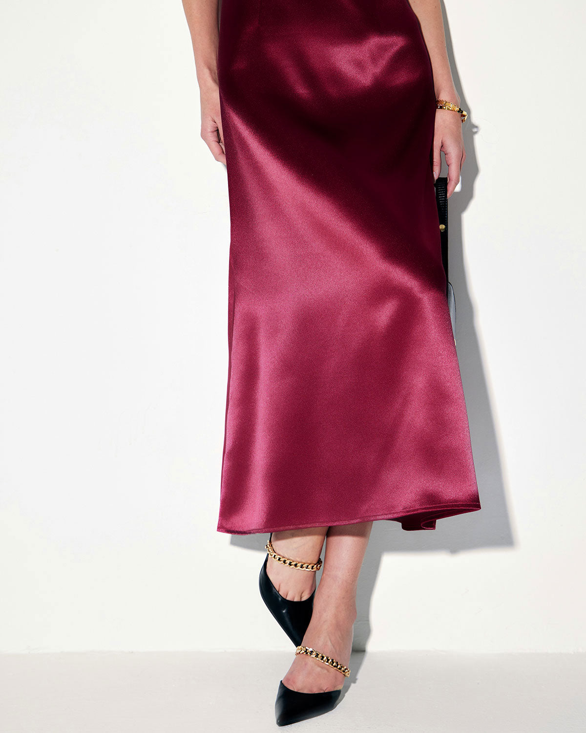 Red Satin Square Neck Slip Maxi Dress - Threadford