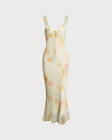 Yellow Floral Ruffle Mermaid Maxi Dress - Threadford