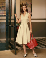 Apricot Button Sleeveless Midi Dress - Threadford