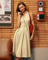 Apricot Button Sleeveless Midi Dress - Threadford