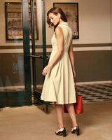Apricot Button Sleeveless Midi Dress - Threadford