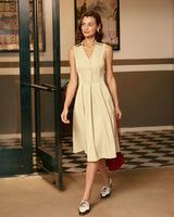 Apricot Button Sleeveless Midi Dress - Threadford