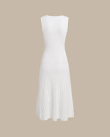 Beige Sleeveless Pleated Midi Dress - Threadford